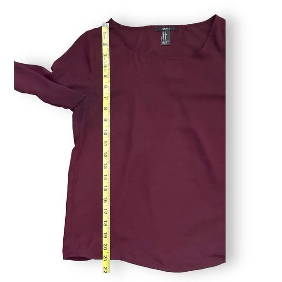 Forever 21 Purple Roll Tab Sleeve Chiffon Vented Back Blouse Sz Small - Picture 8 of 8